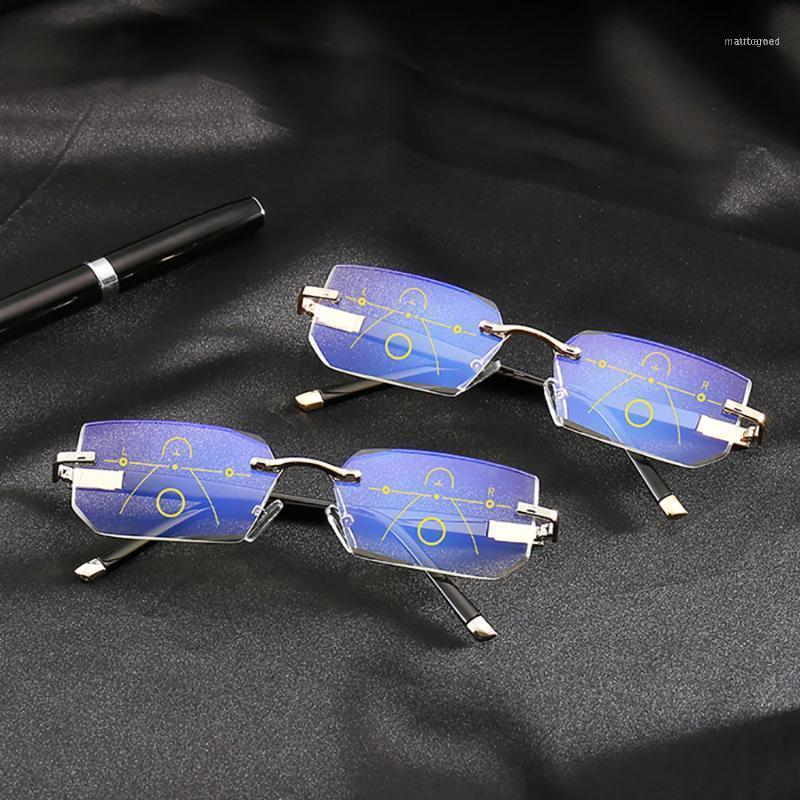 

Sunglasses Frameless Unisex Multi Focus Glasses Progressive Women Men Anti-Blue Light Reading Diamond-cut Eyeglasses +1.0 1.5 2.01