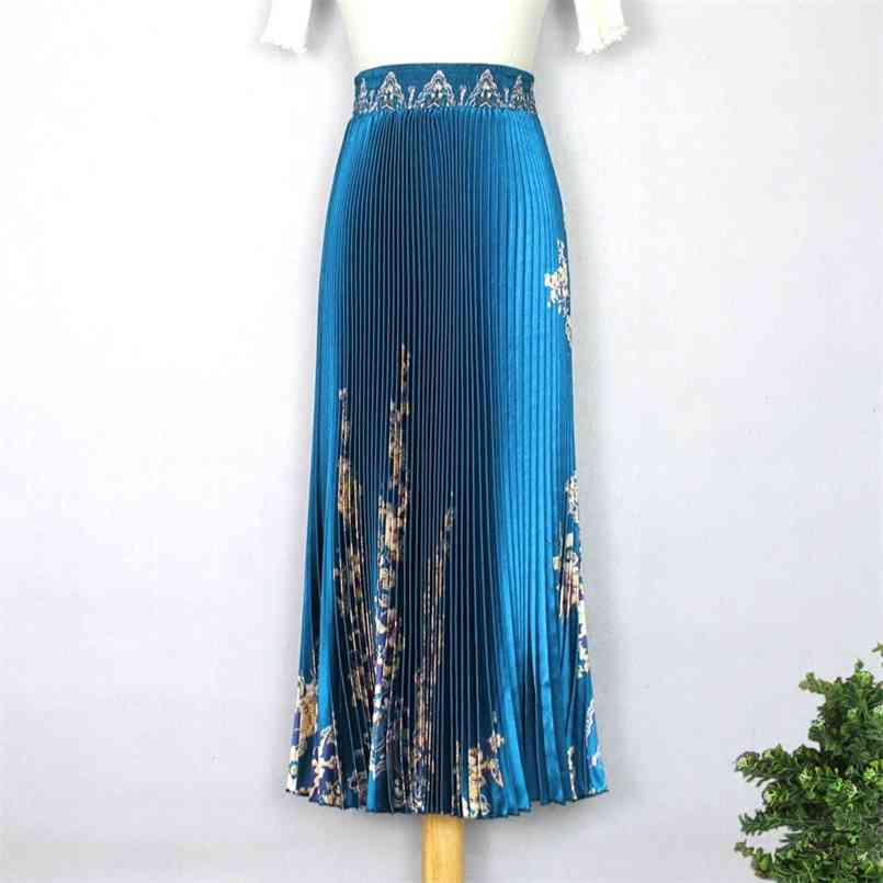 

women's spring and summer glossy print pleated skirt large size high waist temperament was thin WA257 210708, Black