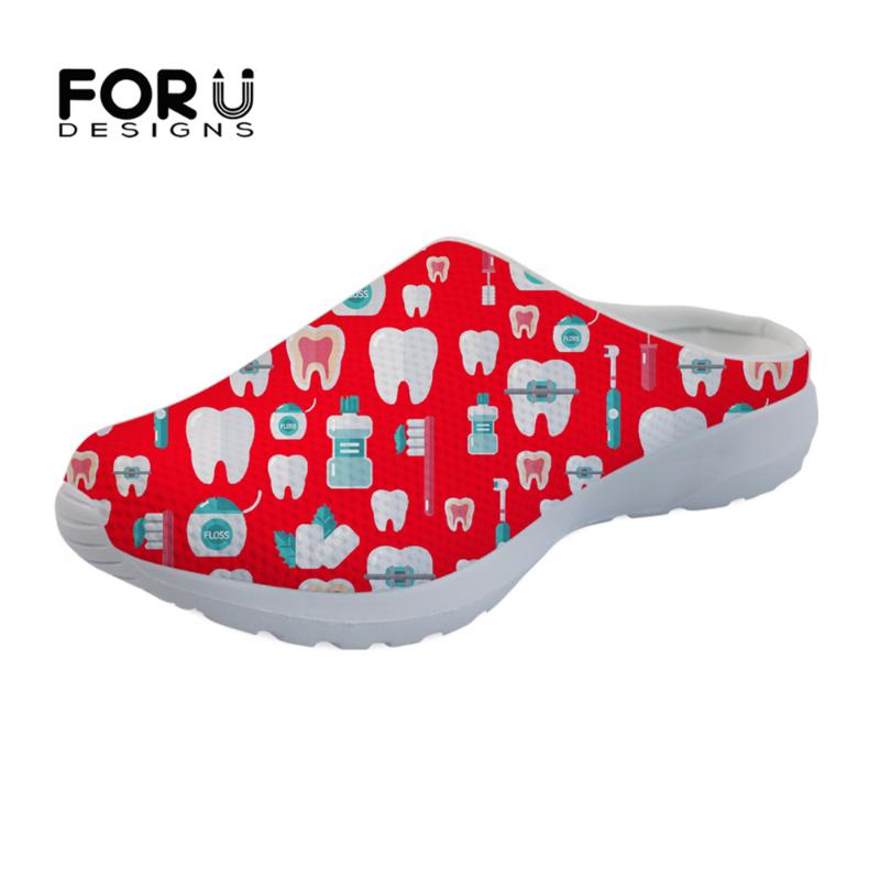 

FORUDESIGNS Summer Slippers Women Casual 2021 3D Cartoon Dentist Pattern Brand Breathable Slip-on Mesh Sandals for Ladies Flats, Black