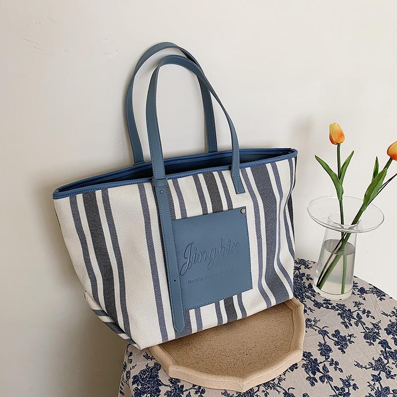

Fashion Striped Women Canvas Handbags 2021 Large Capacity Shoulder Bags High Quality Ladies Big Tote Messenger Bag For