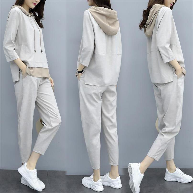 

2 piece set hoodie womenpant tracksuit autumn winter stitching color sportwear casual female jogging suit plus size 3xl, White