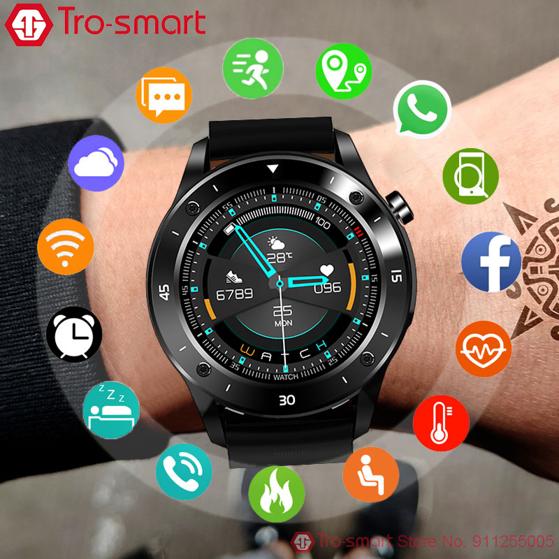 

New Sport Smart Watch Men Male Smartwatch Electronics Smart Clock For Android IOS Fitness Tracker Full Touch Round Smart-watchg, Red