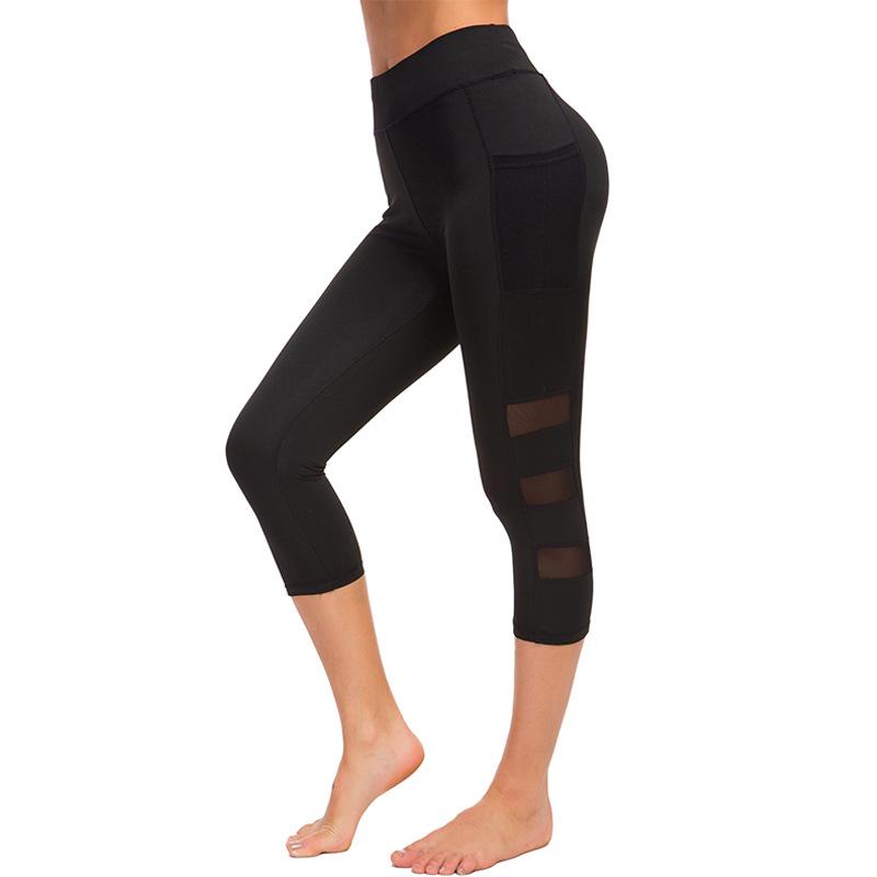 

Yoga Outfit Ladies Pants Gym Capri For Runnig Jogging Excersize Mesh Pockets