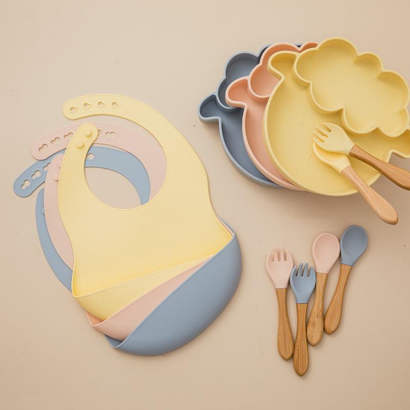 

Cups, Dishes & Utensils Baby Feeding Tableware Set 5Pcs Cartoon Sheep Lion Silicone Plate Spoon Cups Bib Food Grade Kids Waterproof