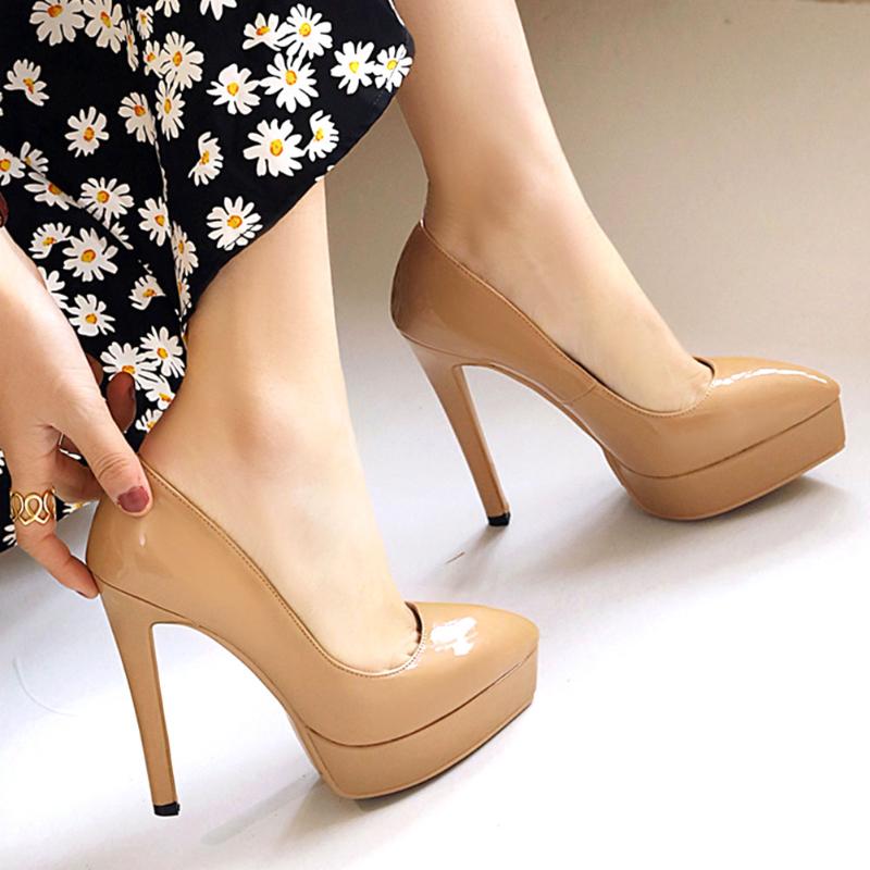 

Dress Shoes 2021 For Dropship Quality Women Sexy Thin High Heels Stiletto Platform Plus Size 43 Wedding Office Lady Party Pumps, Beige