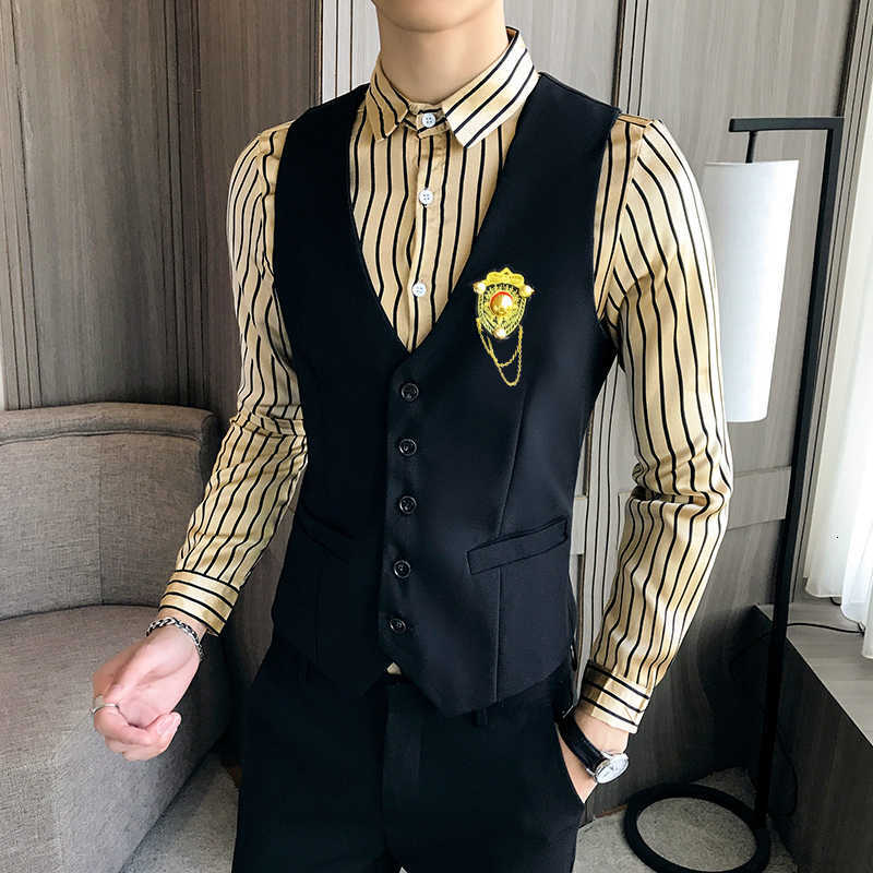 

Dress Vests For Men Vintage Casual Slim Fit Waistcoat Suit Gilet Homme Business Wedding Vest Chalecos Para Hombre 210527, Black