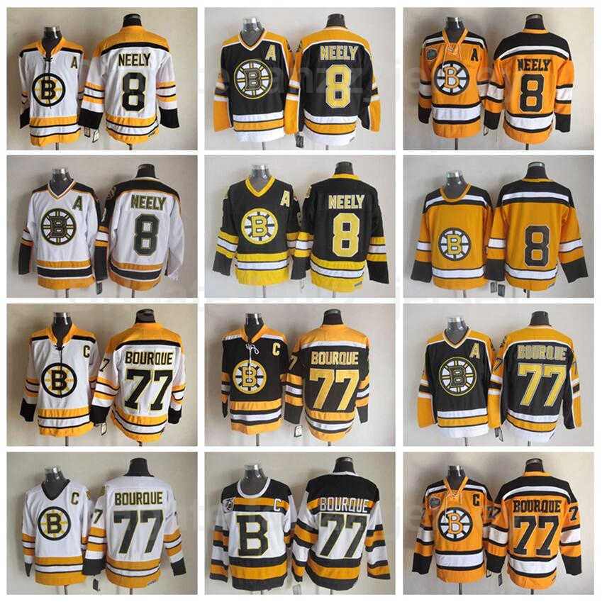 

Vintage Classic Ice Hockey 77 Ray Bourque Jersey CCM Boston Bruins 8 Cam Neely Retro75 Anniversary All Stitched Black White Yellow Good Quality, Black;red