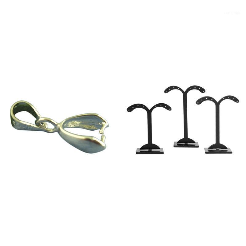 

Jewelry Pouches, Bags 25X Accessories Fasteners Clamp & 1Set Acrylic Three-Piece Earring Stand Display