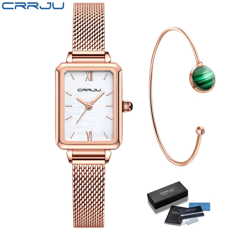 

Japan Quartz Movement Green Dial Roman Square Watches Case Stanless Steel Fashion Wristwatch Ladies Rose Gold For Women 210608