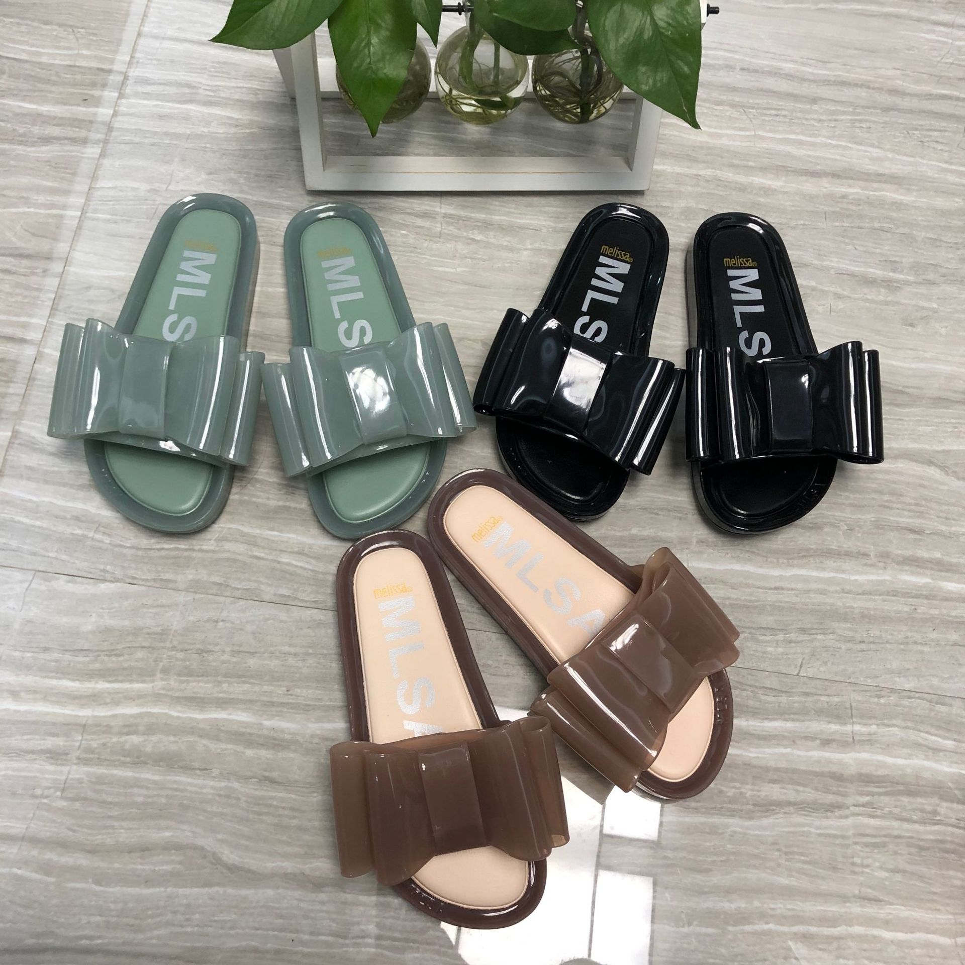 

2021 New Melissa Women Slippers Bow Slides Summer Beach Shoes Woman Slippers Flat Heels Flip Flops Ladies Melissa Sandals SM032, Pink