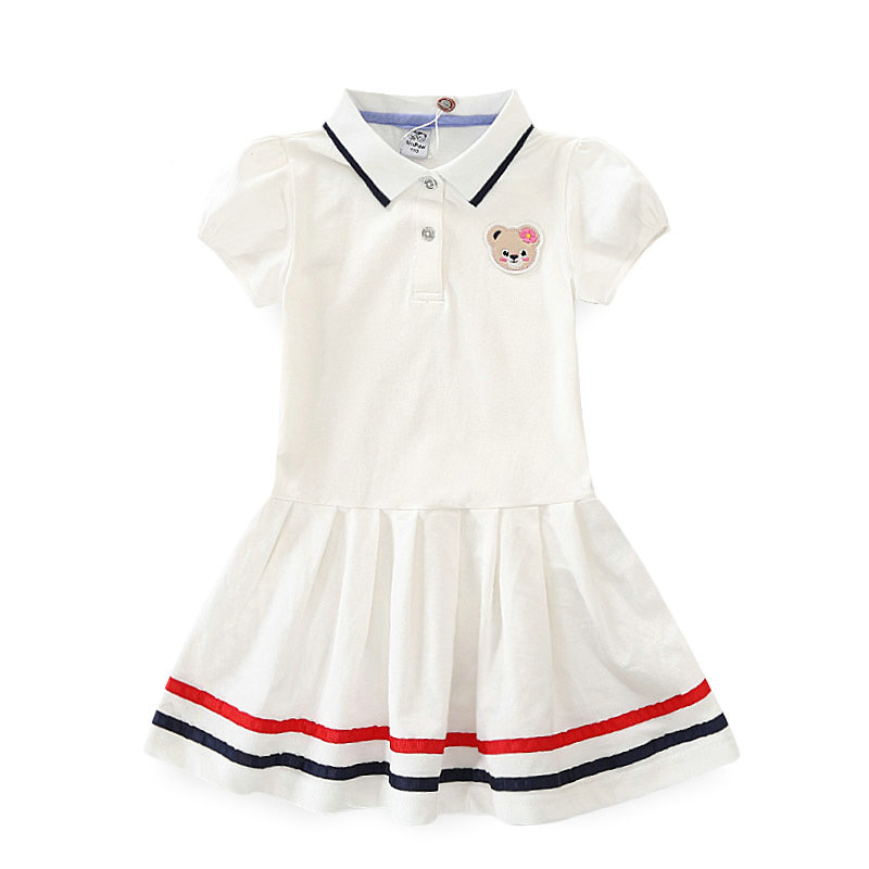 

Retail/wholesale girls short sleeve lapel bear princess dresses kids fashion ruffle cotton dress children designer boutique clothes, Pink