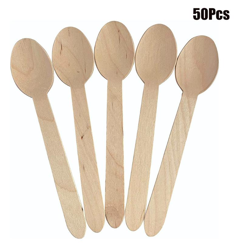 

Disposable Flatware 50pcs Wooden Cutlery Spoons Taster Teaspoons Bamboo Wood Party Bulk Biodegradable Utensils Ice Cream Dessert Spoon