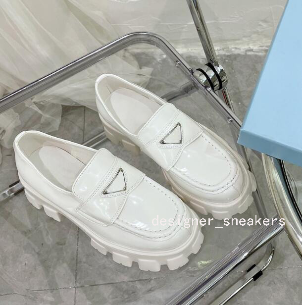 

High Quality Womens Dress Shoes Luxury Fasion Low Top White Black Leather With Triangle Casual Platform Party Shoe Designer Business Loafer With Box, Style 1