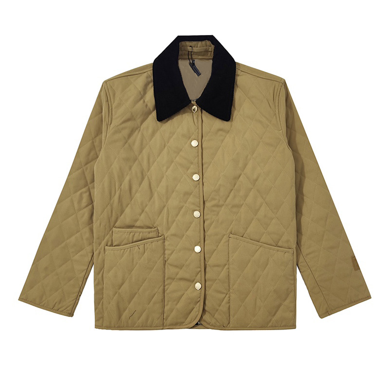 

Womens Jackets Lapel Long Sleeve Diamond Check Cotton Jacket Comfortable Khaki Mens Coat Outdoor Warm Wear