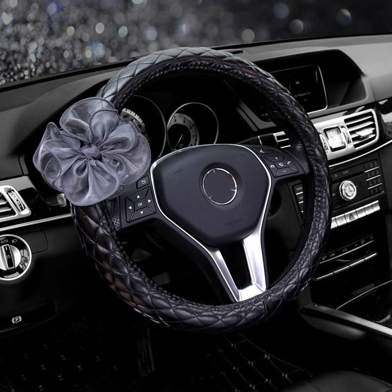 

Steering Wheel Covers Elegant Lace PU Leather Car Cover Crystal Universal Steering-Wheel 38cm For Women Girls Auto Accessories