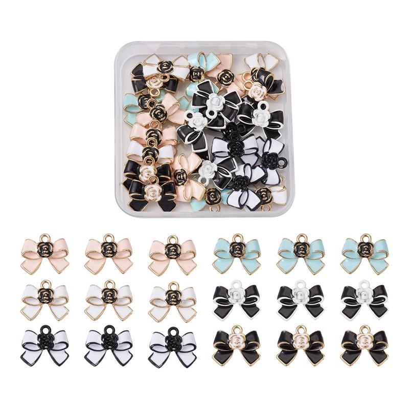 

Charms 24pcs/box Cute Alloy Enamel Pendants Bowknot For Jewelry Making DIY Bracelet Necklace Accessories Finding 17x20x5.5mm, Bronze;silver