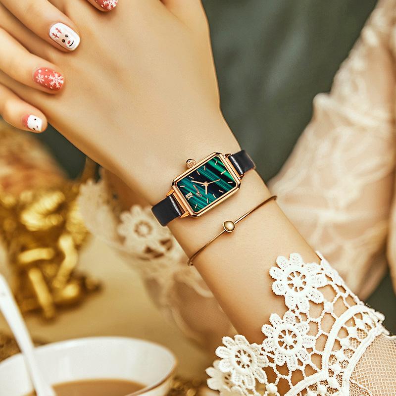

Wristwatches 2021 Fashion Green Female Watch Elegant Jewelry Quartz Ladies Watches Top Clock Women Wristwatch Christmas Gift, Slivery;brown