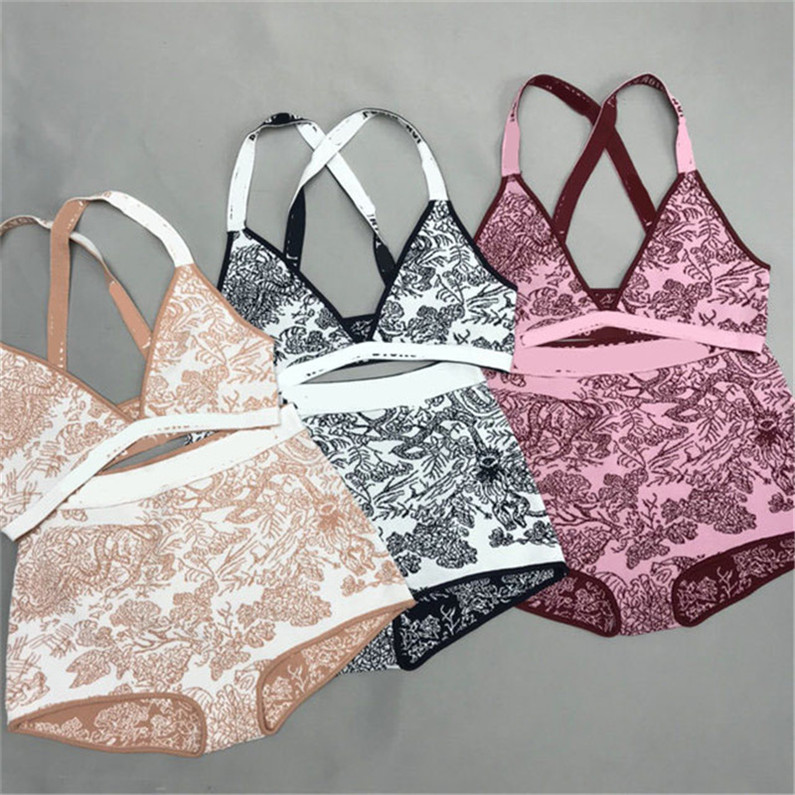 

Sexy Cross Strap Bikini Letter Pattern Swimsuit Designer Floral Print Swimwear Women Beach Sports Bathing Suits