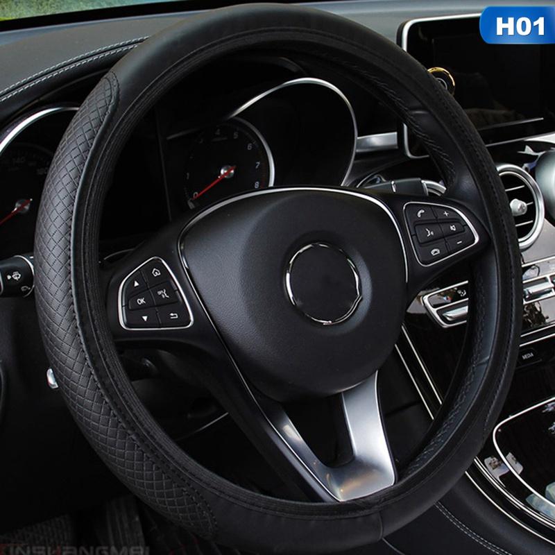 

Steering Wheel Covers 37-38cm Car Cover Breathable Protector Anti Slip Black Suitable Auto Decoration PU Leather