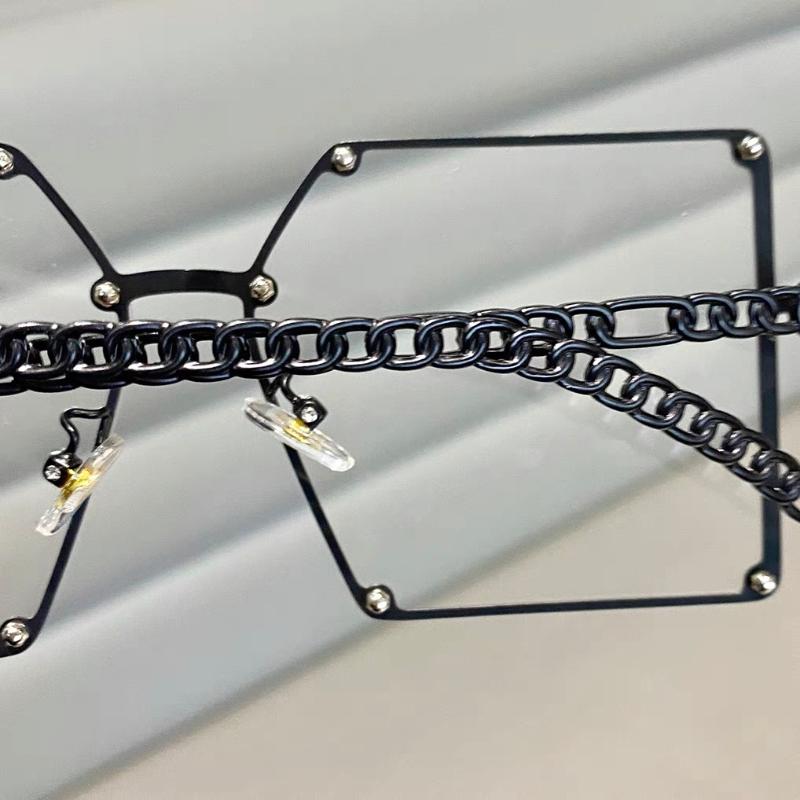 

Sunglasses Alloy Chain Rivet Square Spectacle Frame Men's Glasses Blue Shading Oversized Women's Retro