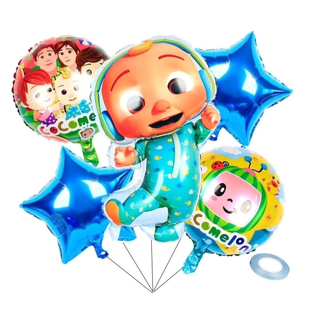 

6pcs/bag Cartoon Accessories Cocomelon Ji Aluminum Film Balloons Six-Piece-Sets Double Sided Kids Birthday Party Decorative Balloon G38QLFX, Blue