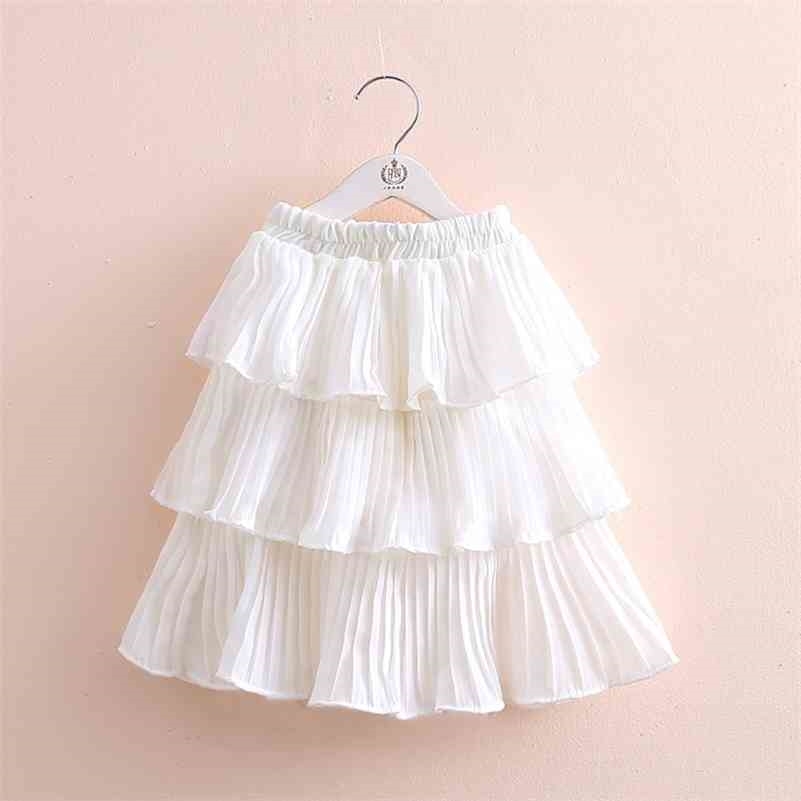 

Spring Autumn Novelty 2-8 9 10 12 Years Kids Clothing Dancing Lace Solid Color Tulle Tutu Baby Girls Chiffon Layered Skirt 210701, White