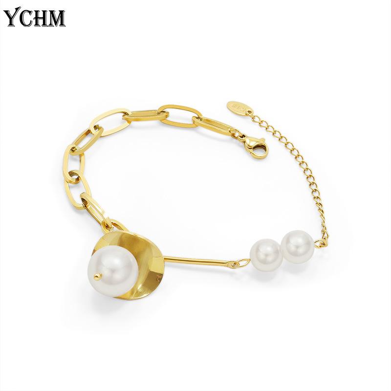 

Pearl Bracelet Stainless Steel Chain For Women Luxury Designer Charms Bracelets Gold Plated Gift Charm, Golden;silver