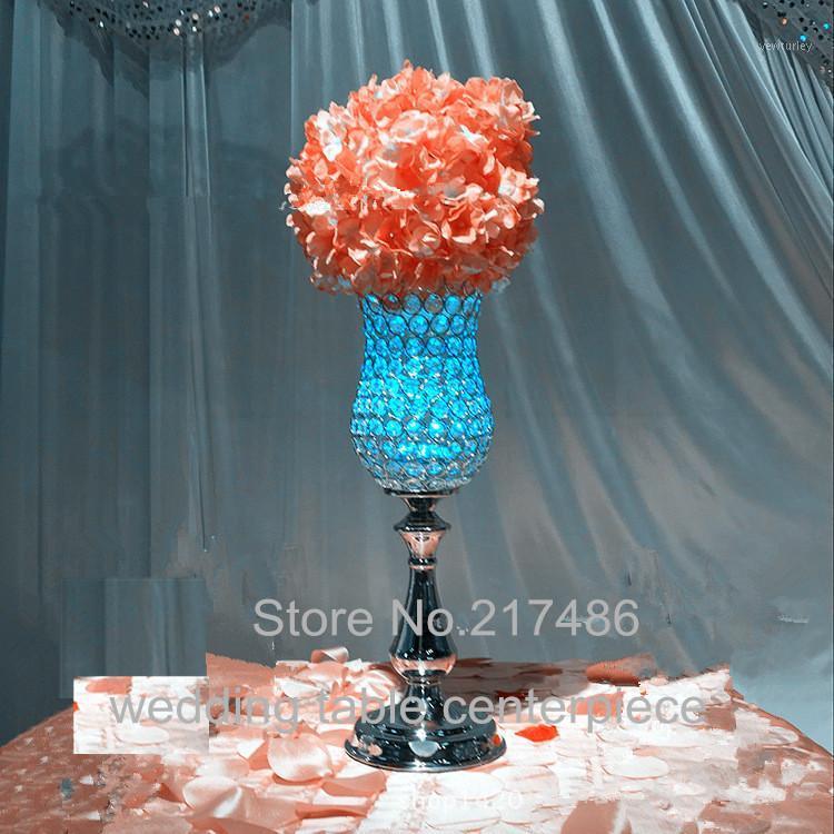 

Party Decoration Wholesale(50cm Height) Crystal Trumpet Shaped With Glass Bead Vase For Flower Arrangements