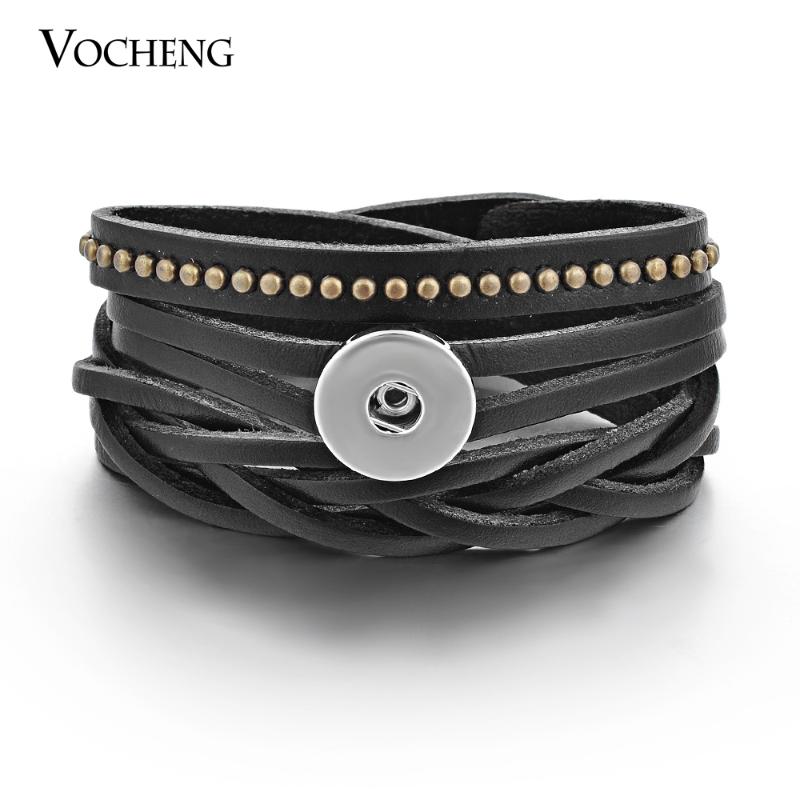 

Bangle 10pcs/lot 3 Colors Black Red Blue Genuine Leather Vocheng Interchangeable 18mm Bracelet NN-286*10