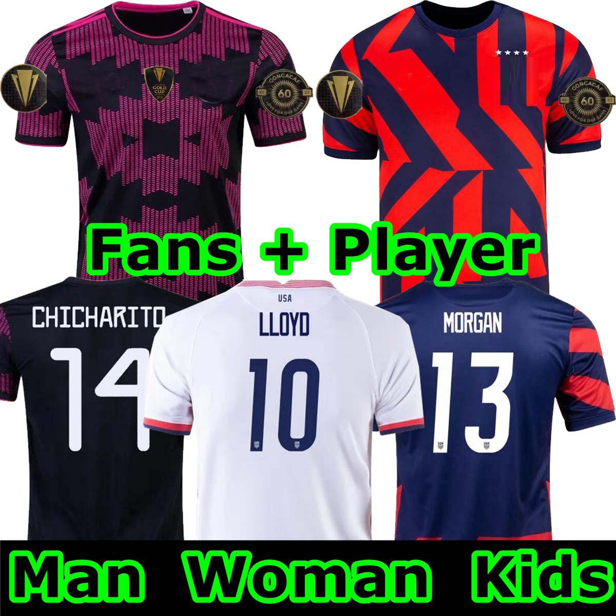 

Fans Player USA US Mexico soccer jerseys United States 2022 CHICHARITO LOZANO DOS SANTOS PULISIC YEDLIN BRADLEY 2021 football shirts Men Kids kit women 21 22 Gold Cup, 2021 away man player+patch