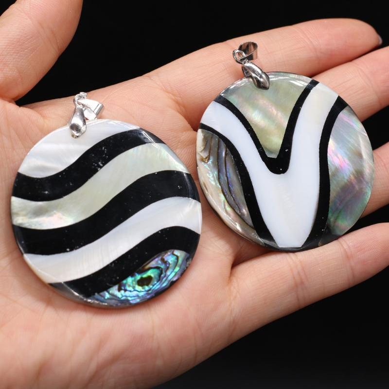 

Charms Natural Abalone Mother Of Pearl Shell Round Women Pendant For DIY Trending Necklace Jewelry Findings, Bronze;silver