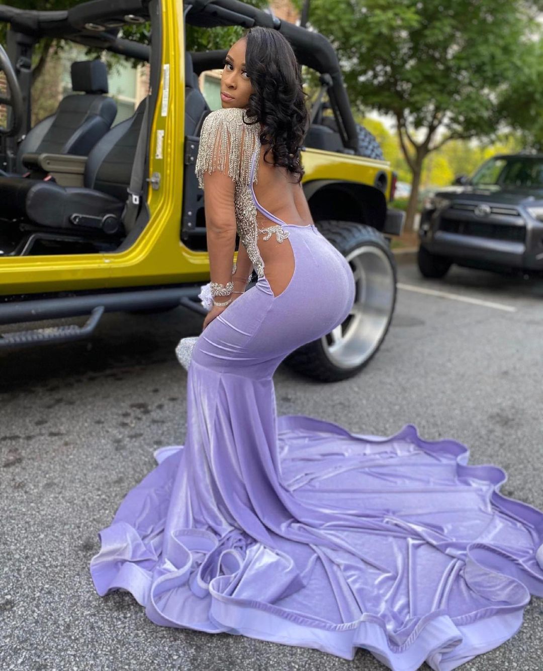 

Purple Sexy Pretty Prom Dresses Mermaid Tassel Long Sleeves Applique Backless Sweep Train Plus Size Party Evening Gowns, Ivory