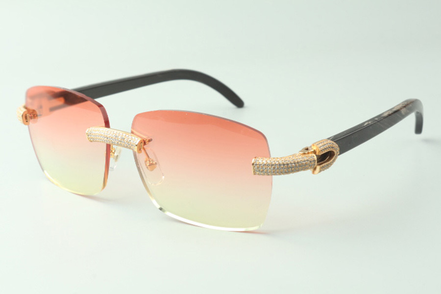 

Exquisite classic micro-paved diamond sunglasses 3524025, natural black textured buffalo horn temples glasses, size: 18-140 mm