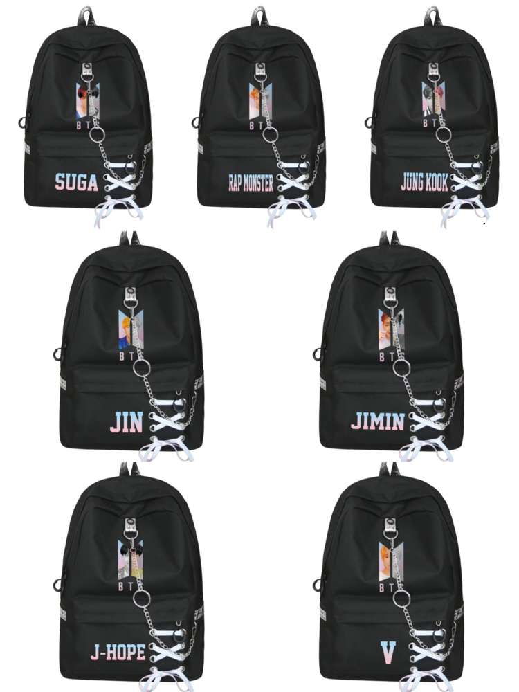 

Men's backpack BTS bulletproof Youth League backpack fashion leisure student schoolbag canvas lace up chain bag, Jimin