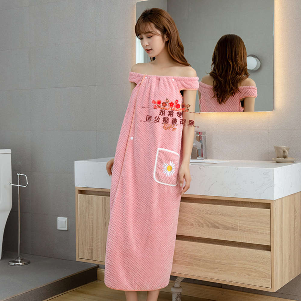 

upgraded version can wear wrapping bath towel coral velvet Bath skirt adult sling household robe
