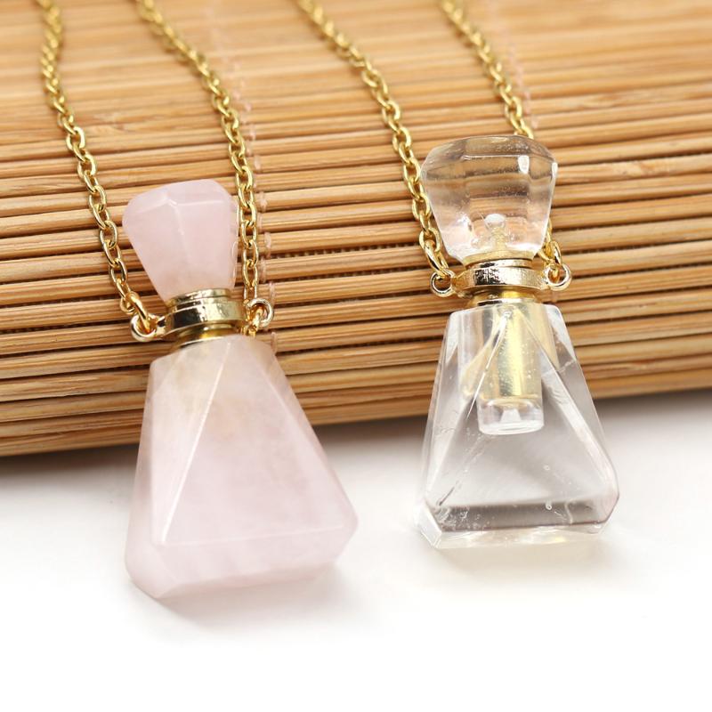 

Pendant Necklaces Natural Perfume Bottle Necklace 17x34mm Exquisite Irregular Clear Quartz Charms For Elegant Women Love Romantic Gift