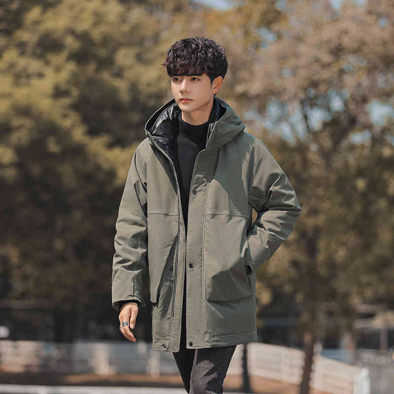 

Men's Down & Parkas winter men's wear youth middle and long hooded leisure down jacket 90 white duck SC57, Green