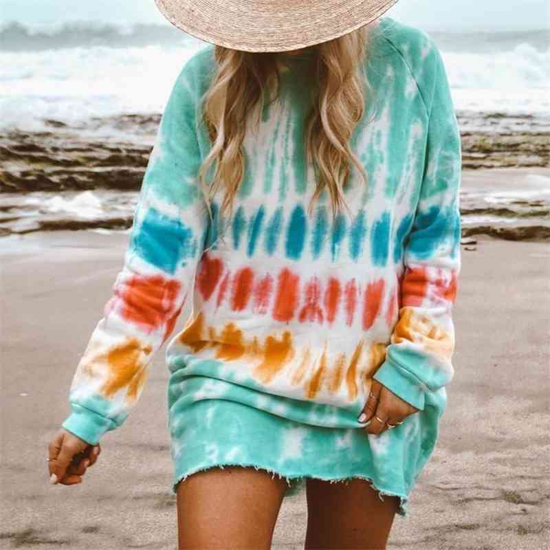 

Spring Summer Casual Print Full Loose Tie Dye Sweatshirt Women 210615, Light green