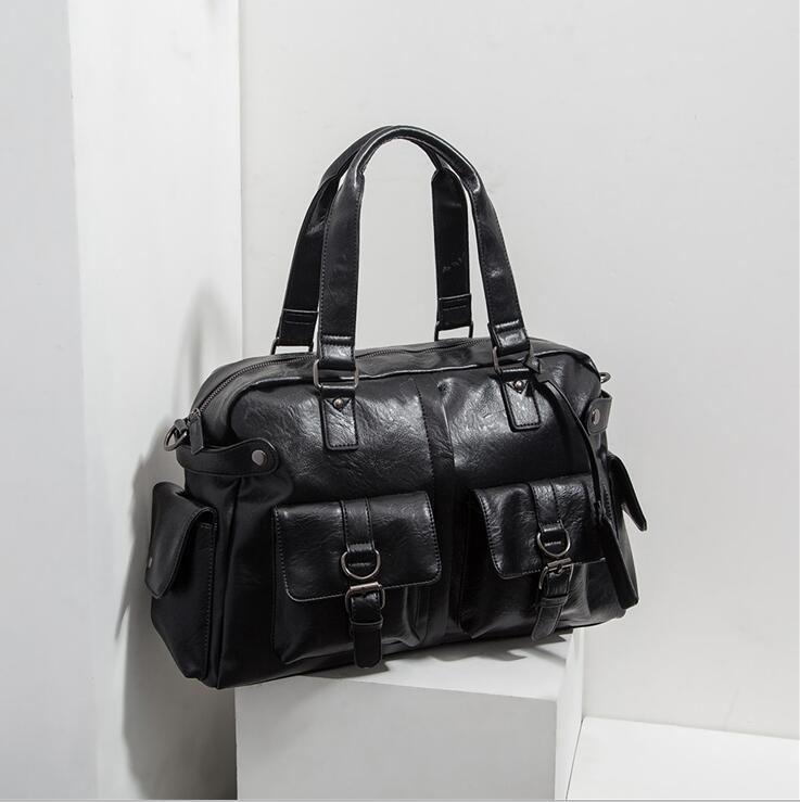 

Factory wholesale men bag multifunctional pocket decoration mens travel bags large horizontal leather handbag Joker solid color leathers business briefcase, Brown