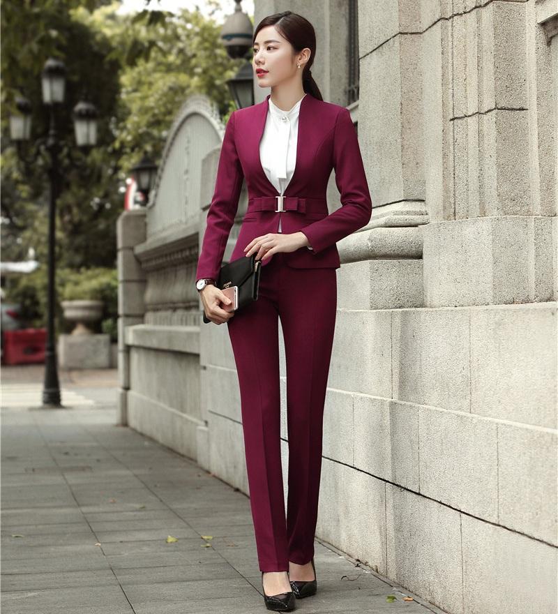

Women' Suits & Blazers Formal Wine Red Blazer Women Business With Pant And Jacket Set Ladie Work Wear Office Uniform Design Styles, As pic
