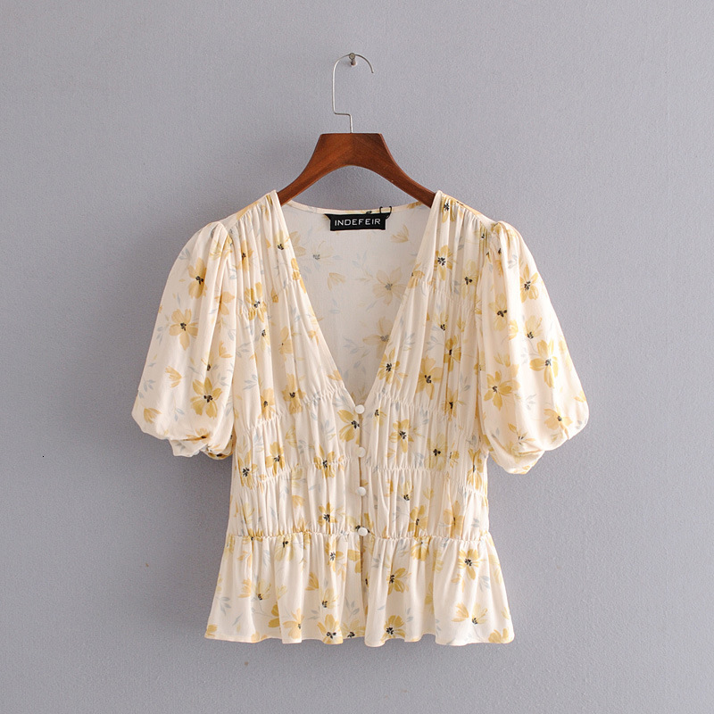 

Women's Blouses & Shirts Floral Print Tops Fashion Women Spring Summer V-Neck Button Vintage Frence Style Sleeve Casual Bohemian B, Color as shown