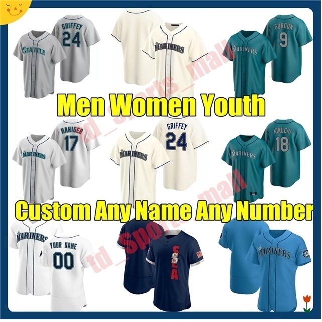 

2021 Men Women kids Ken Griffey Jr. baseball Jerseys Suzuki Ichiro Felix Hernandez Edgar Mitch Haniger Kyle Seager Marco Gonzales Vogelbach, Blue;black