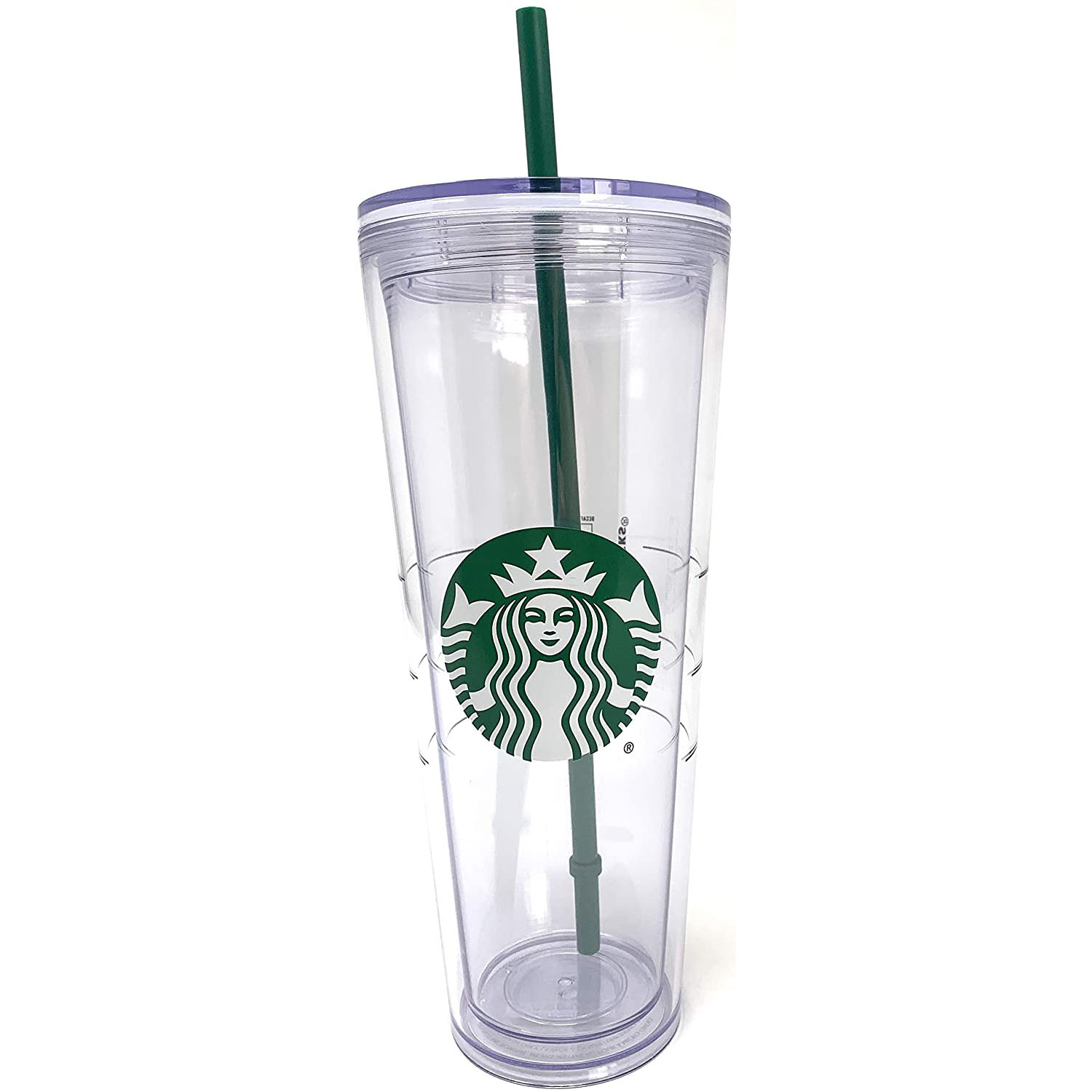 

Starbucks Grande Insulated Travel Tumbler 24 OZ Double Wall Acrylic Double-wall insulated, Plastic, Green plastic straw, Clear