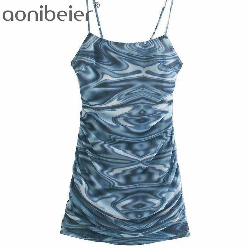 

Printed Summer Sleeveless Hollow Out Cross Back Women Bodycon Mini Dress Spaghetti Strap Ruched Draped Sheath 210604, 01