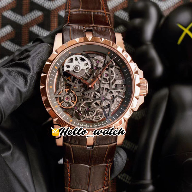 

Excalibur 46 Watches Automatic Tourbillon DBEX0727 Mens Watch Skeleton Dial Rose Gold Case Brown Leather Strap HWRD Hello_Watch 9 Color, Custom waterproof service