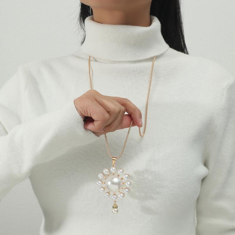 Dangle & Chandelier Fashion Pearl Pendant Necklace For Women Sweater Chain Long Luxury Jewellery-image-698108629