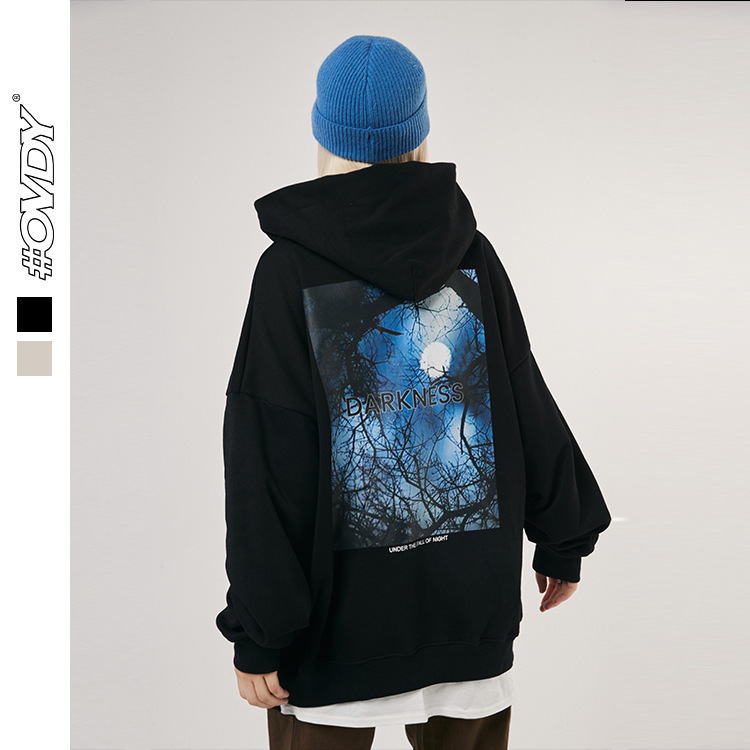 

wxwovdy 2021 autumn winter new digital direct spray street casual loose hooded pullover men's sweater, Black