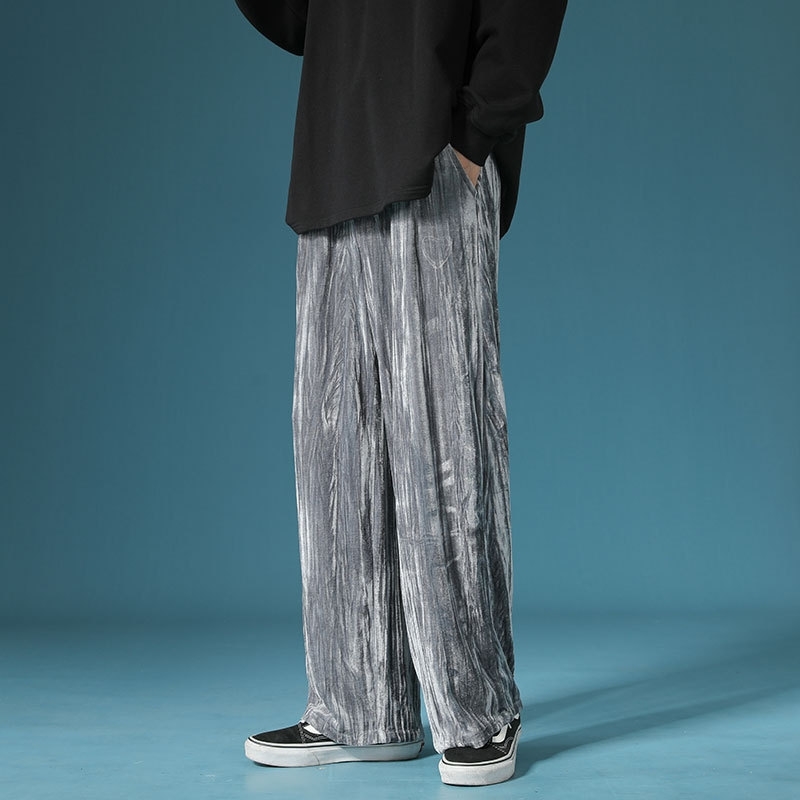 

Blue bottom neutral casual pants large size trend loose velvet straight mop k8249, Black