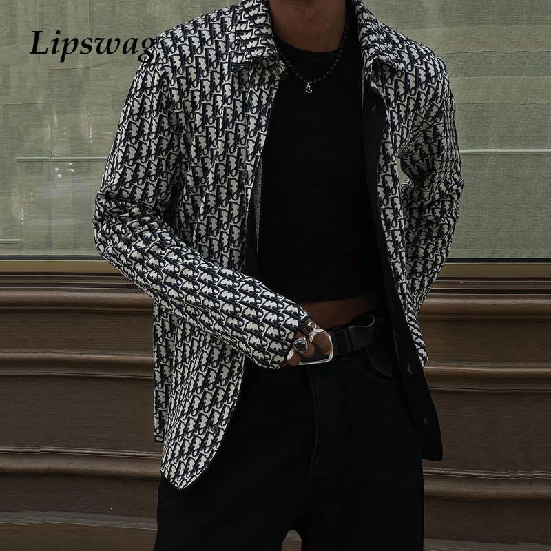 

Men's Jackets Fashion Men Jacket Winter Casual Turn-down Collar Single Breasted Coat Spring Mens Vintage Pattern Printed Long Sleeve Outerwe, Black;brown