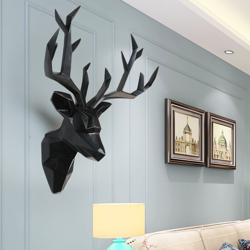 

MGT Large 3D Deer Head Statue Sculpture Decor Home Wall Decoration Accessories Animal Figurine Wedding Party Hanging Decorations 210329